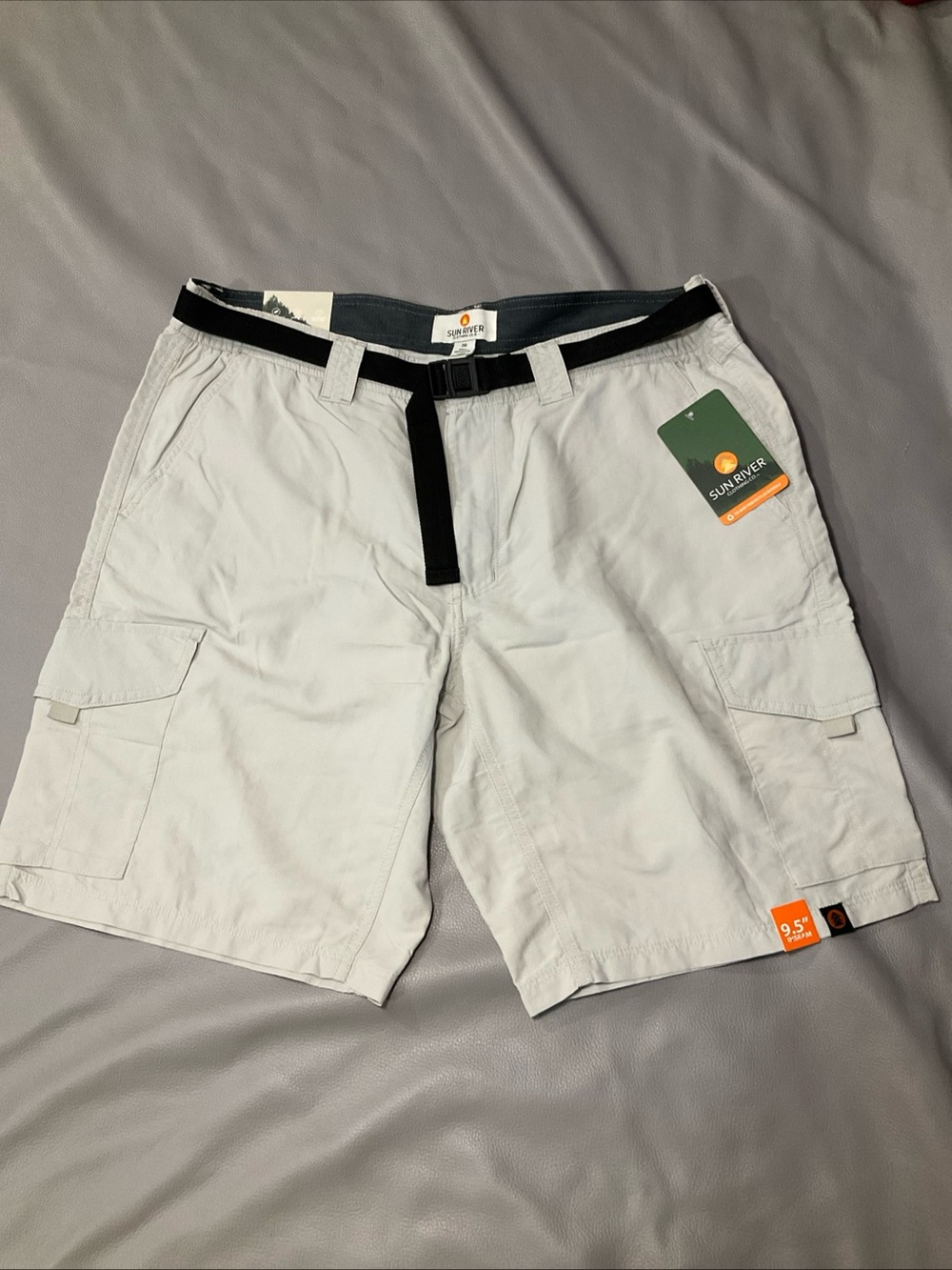 Sun River Men's Light Gray Cargo Shorts with Black Web Belt